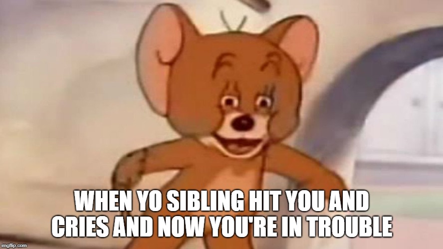 tom and jerry | WHEN YO SIBLING HIT YOU AND CRIES AND NOW YOU'RE IN TROUBLE | image tagged in tom and jerry | made w/ Imgflip meme maker