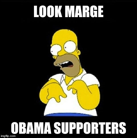 Homer Simpson Retarded | LOOK MARGE; OBAMA SUPPORTERS | image tagged in homer simpson retarded | made w/ Imgflip meme maker