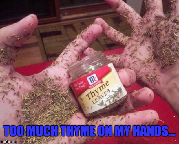 TOO MUCH THYME ON MY HANDS... | image tagged in bored | made w/ Imgflip meme maker