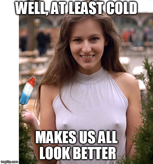 Cold ice Cream | WELL, AT LEAST COLD MAKES US ALL LOOK BETTER | image tagged in cold ice cream | made w/ Imgflip meme maker