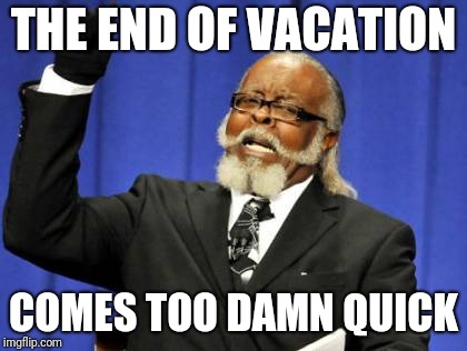 Too Damn High Meme | THE END OF VACATION COMES TOO DAMN QUICK | image tagged in memes,too damn high | made w/ Imgflip meme maker
