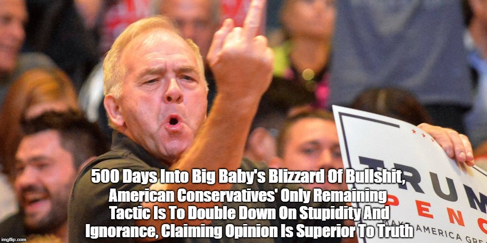 500 Days Into Big Baby's Blizzard Of Bullshit, American Conservatives' Only Remaining Tactic Is To Double Down On Stupidity And Ignorance, C | made w/ Imgflip meme maker