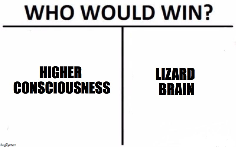 Who Would Win? Meme | HIGHER CONSCIOUSNESS LIZARD BRAIN | image tagged in memes,who would win | made w/ Imgflip meme maker