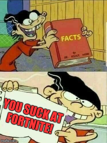 Double d facts book  | YOU SUCK AT FORTNITE! | image tagged in double d facts book | made w/ Imgflip meme maker