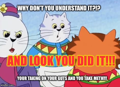 Taking Meth on Drugs! | WHY DON’T YOU UNDERSTAND IT?!? AND LOOK YOU DID IT!!! YOUR TAKING ON YOUR GUTS AND YOU TAKE METH!!! | image tagged in marjorie mckitty angry,meth,drugs,angry | made w/ Imgflip meme maker