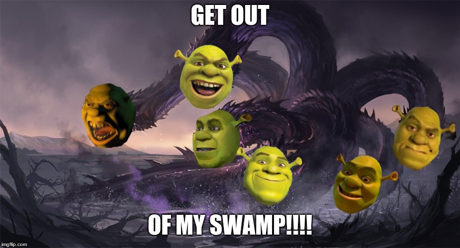 shrek monster | GET OUT; OF MY SWAMP!!!! | image tagged in shrek,swamp | made w/ Imgflip meme maker