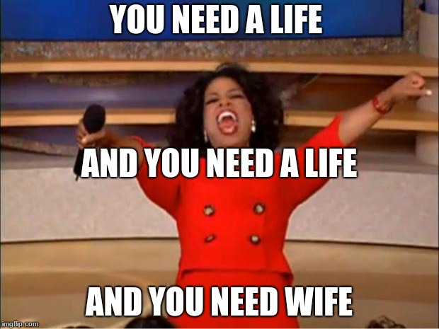 Oprah You Get A | YOU NEED A LIFE; AND YOU NEED A LIFE; AND YOU NEED WIFE | image tagged in memes,oprah you get a | made w/ Imgflip meme maker