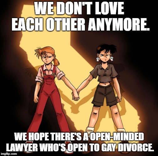 Andrew Dobson alias Tom Preston lesbian couple | WE DON'T LOVE EACH OTHER ANYMORE. WE HOPE THERE'S A OPEN-MINDED LAWYER WHO'S OPEN TO GAY DIVORCE. | image tagged in andrew dobson alias tom preston lesbian couple | made w/ Imgflip meme maker