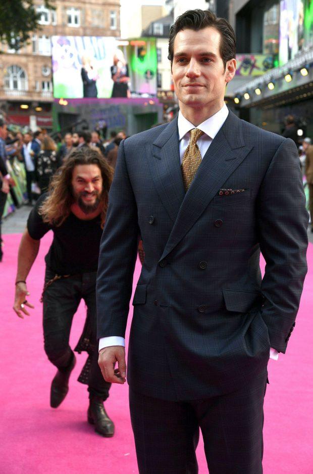 High Quality jason momoa sneaking up to henry cavill Blank Meme Template