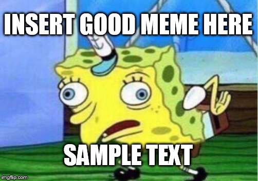 Mocking Spongebob Meme | INSERT GOOD MEME HERE; SAMPLE TEXT | image tagged in memes,mocking spongebob | made w/ Imgflip meme maker