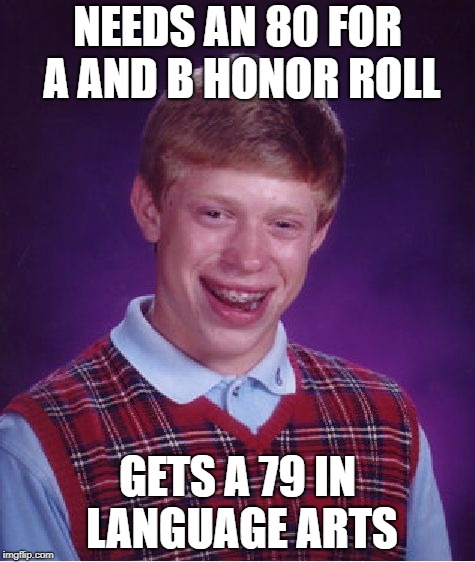I wanted to be a nerd... | NEEDS AN 80 FOR A AND B HONOR ROLL; GETS A 79 IN LANGUAGE ARTS | image tagged in memes,bad luck brian | made w/ Imgflip meme maker