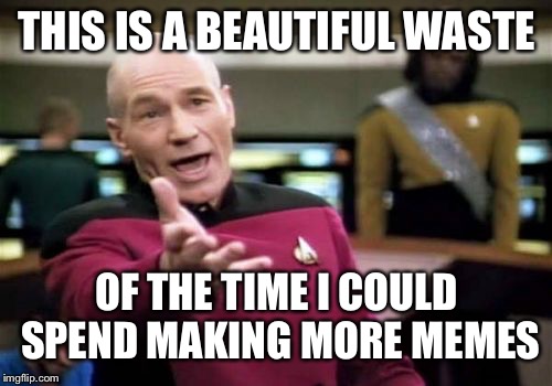 Picard Wtf Meme | THIS IS A BEAUTIFUL WASTE OF THE TIME I COULD SPEND MAKING MORE MEMES | image tagged in memes,picard wtf | made w/ Imgflip meme maker