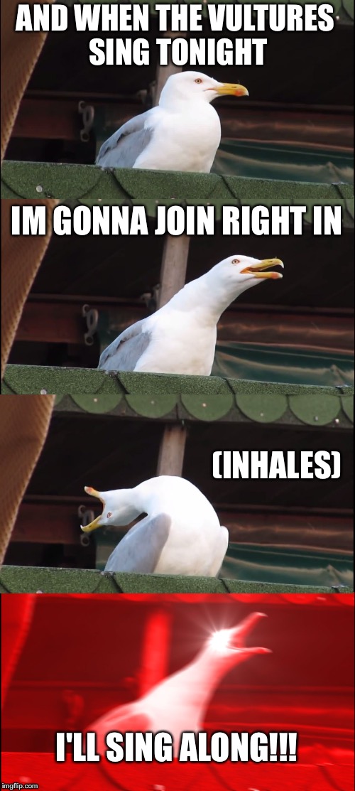 Inhaling Seagull | AND WHEN THE VULTURES SING TONIGHT; IM GONNA JOIN RIGHT IN; (INHALES); I'LL SING ALONG!!! | image tagged in memes,inhaling seagull,pierce the veil,bulletproof love | made w/ Imgflip meme maker