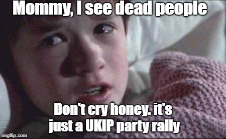 I See Dead People Meme | Mommy, I see dead people; Don't cry honey. it's just a UKIP party rally | image tagged in memes,i see dead people | made w/ Imgflip meme maker