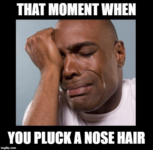 It's a level of pain like no other... | THAT MOMENT WHEN; YOU PLUCK A NOSE HAIR | image tagged in funny memes,crying,hygiene,hair,bad hair day | made w/ Imgflip meme maker