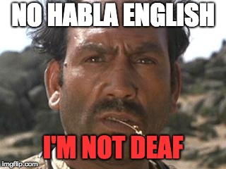 mexican | NO HABLA ENGLISH; I'M NOT DEAF | image tagged in mexican | made w/ Imgflip meme maker
