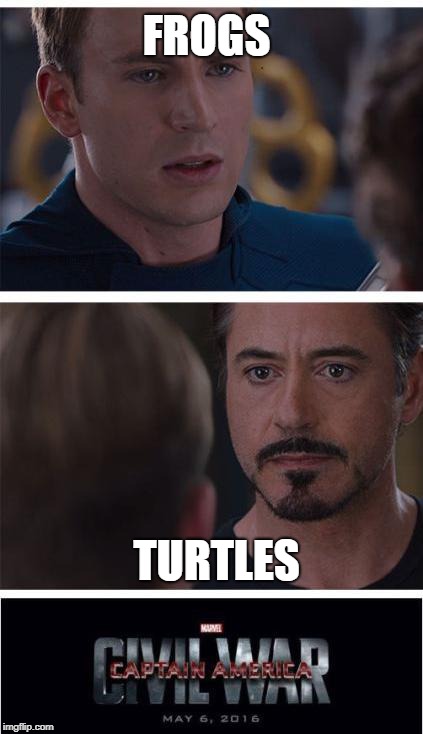 Marvel Civil War 1 Meme | FROGS; TURTLES | image tagged in memes,marvel civil war 1 | made w/ Imgflip meme maker