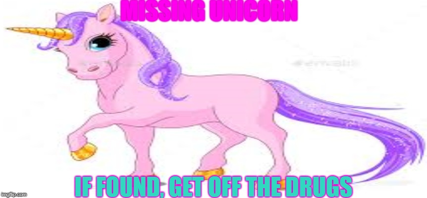 missing unicorn | MISSING UNICORN; IF FOUND, GET OFF THE DRUGS | image tagged in unicorns | made w/ Imgflip meme maker