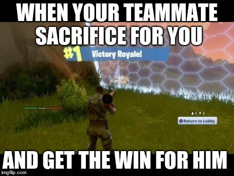 fortnite | WHEN YOUR TEAMMATE SACRIFICE FOR YOU; AND GET THE WIN FOR HIM | image tagged in fortnite | made w/ Imgflip meme maker