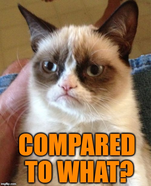 Grumpy Cat Meme | COMPARED TO WHAT? | image tagged in memes,grumpy cat | made w/ Imgflip meme maker