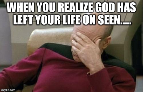 Captain Picard Facepalm | WHEN YOU REALIZE GOD HAS LEFT YOUR LIFE ON SEEN..... | image tagged in memes,captain picard facepalm | made w/ Imgflip meme maker