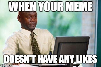 Crying Michael Jordan @ Computer | WHEN YOUR MEME; DOESN'T HAVE ANY LIKES | image tagged in crying michael jordan  computer | made w/ Imgflip meme maker