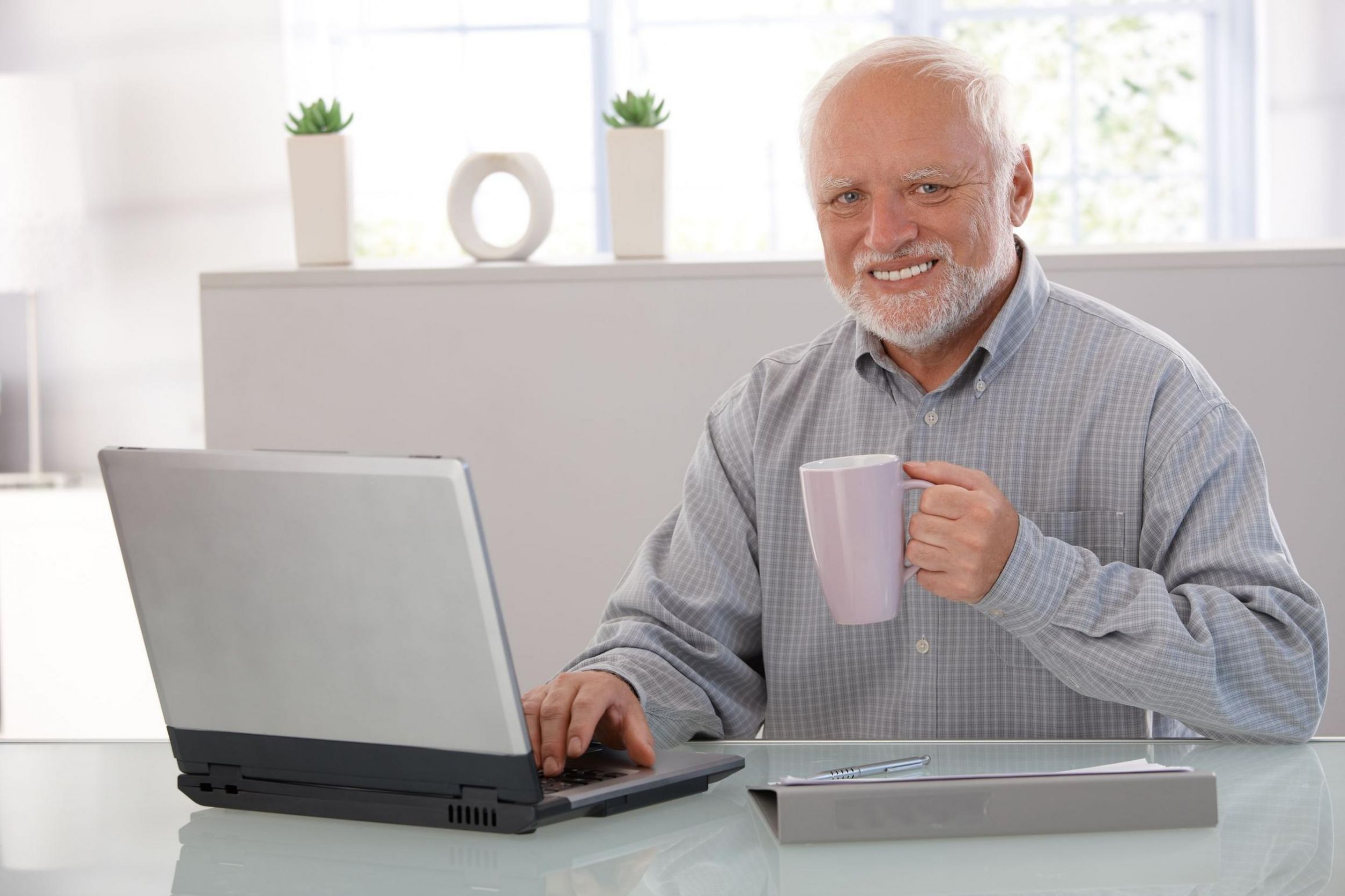 High Quality Old Man Using Computer Blank Meme Template