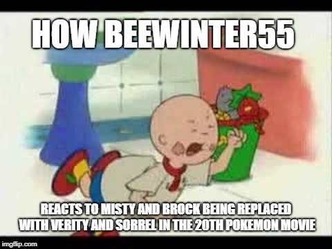 Caillou's Tantrum | HOW BEEWINTER55; REACTS TO MISTY AND BROCK BEING REPLACED WITH VERITY AND SORREL IN THE 20TH POKEMON MOVIE | image tagged in caillou's tantrum | made w/ Imgflip meme maker