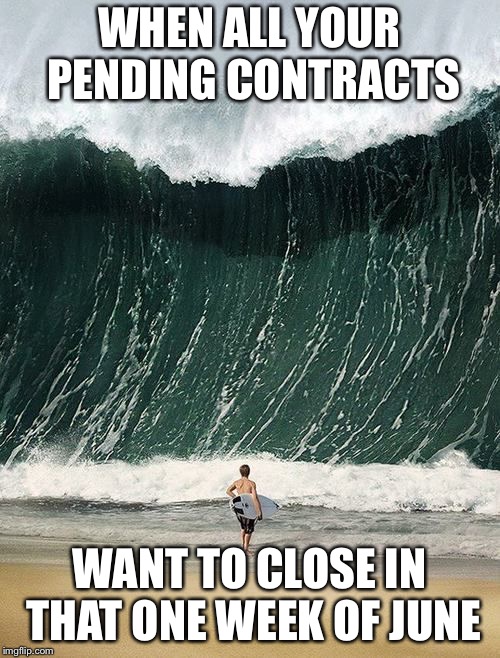 Real Estate Closing Overload | WHEN ALL YOUR PENDING CONTRACTS; WANT TO CLOSE IN THAT ONE WEEK OF JUNE | image tagged in real estate,work,stress | made w/ Imgflip meme maker