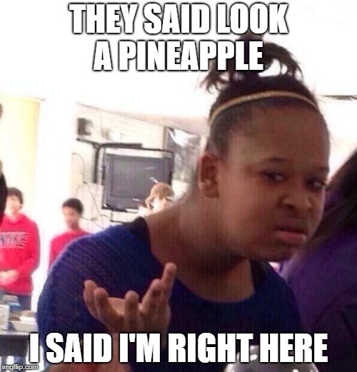 Black Girl Wat Meme | THEY SAID LOOK A PINEAPPLE; I SAID I'M RIGHT HERE | image tagged in memes,black girl wat | made w/ Imgflip meme maker