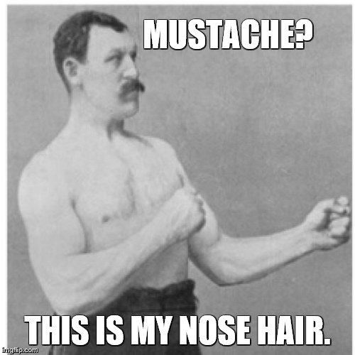 Overly Manly Man Meme | MUSTACHE? THIS IS MY NOSE HAIR. | image tagged in memes,overly manly man | made w/ Imgflip meme maker