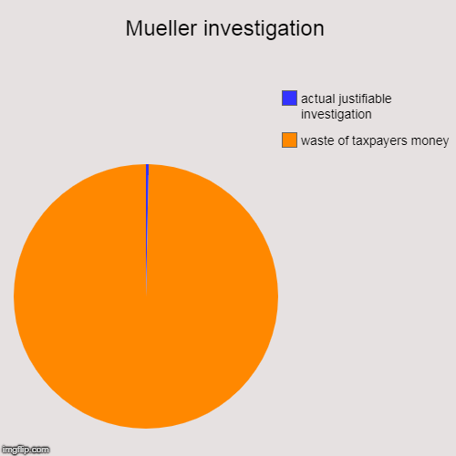 Mueller investigation | waste of taxpayers money, actual justifiable investigation | image tagged in funny,pie charts | made w/ Imgflip chart maker