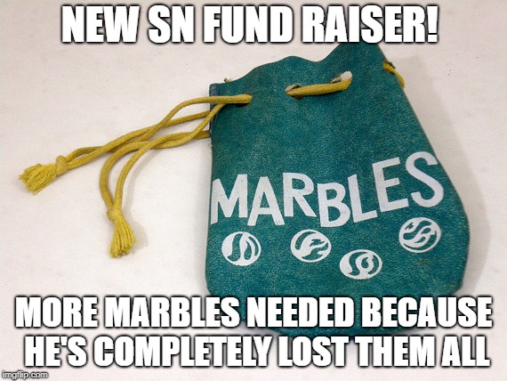 Marbles | NEW SN FUND RAISER! MORE MARBLES NEEDED BECAUSE HE'S COMPLETELY LOST THEM ALL | image tagged in marbles | made w/ Imgflip meme maker