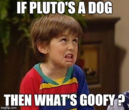 IF PLUTO'S A DOG THEN WHAT'S GOOFY ? | image tagged in wtf kid | made w/ Imgflip meme maker