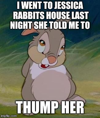 Thumper | I WENT TO JESSICA RABBITS HOUSE LAST NIGHT SHE TOLD ME TO; THUMP HER | image tagged in thumper | made w/ Imgflip meme maker