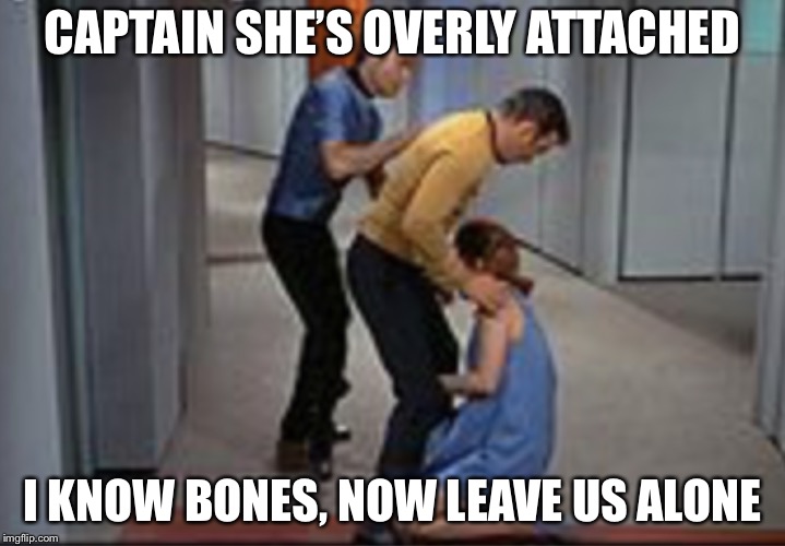 Job promotion | CAPTAIN SHE’S OVERLY ATTACHED I KNOW BONES, NOW LEAVE US ALONE | image tagged in job promotion | made w/ Imgflip meme maker
