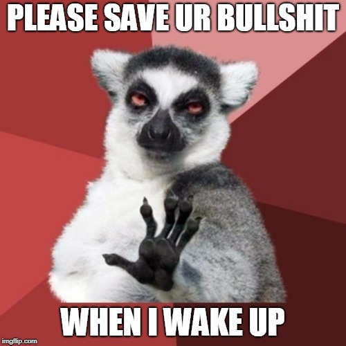Chill Out Lemur Meme | PLEASE SAVE UR BULLSHIT; WHEN I WAKE UP | image tagged in memes,chill out lemur | made w/ Imgflip meme maker
