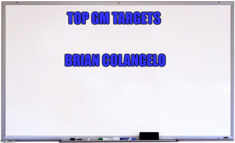 whiteboard | TOP GM TARGETS; BRIAN COLANGELO | image tagged in whiteboard | made w/ Imgflip meme maker
