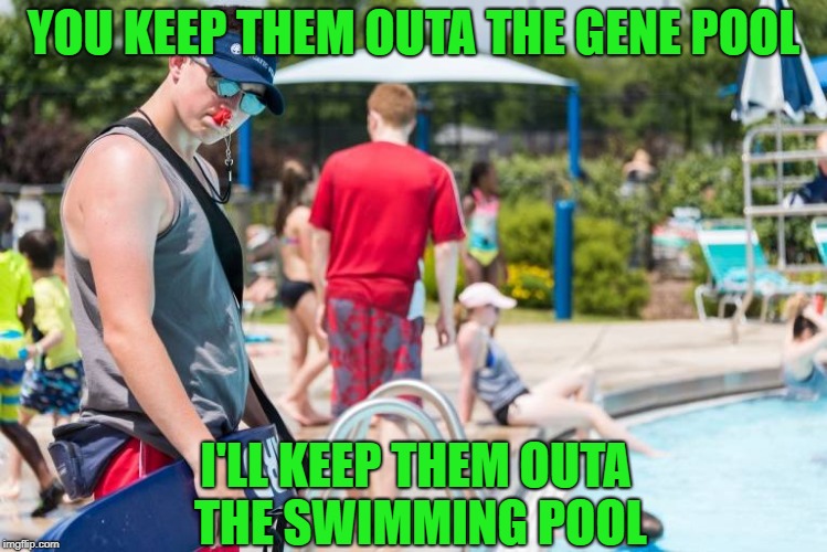 YOU KEEP THEM OUTA THE GENE POOL I'LL KEEP THEM OUTA THE SWIMMING POOL | made w/ Imgflip meme maker
