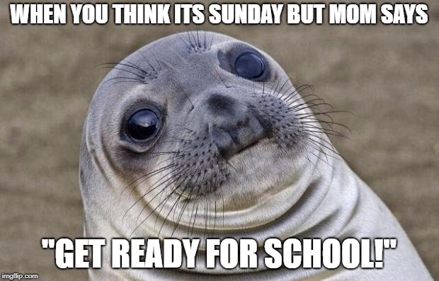 Awkward Moment Sealion Meme | WHEN YOU THINK ITS SUNDAY BUT MOM SAYS; "GET READY FOR SCHOOL!" | image tagged in memes,awkward moment sealion | made w/ Imgflip meme maker