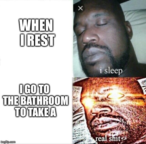 Sleeping Shaq | WHEN I REST; I GO TO THE BATHROOM TO TAKE A | image tagged in memes,sleeping shaq | made w/ Imgflip meme maker