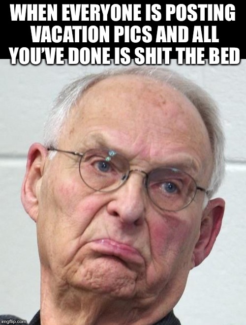 WHEN EVERYONE IS POSTING VACATION PICS AND ALL YOU’VE DONE IS SHIT THE BED | image tagged in funny memes | made w/ Imgflip meme maker