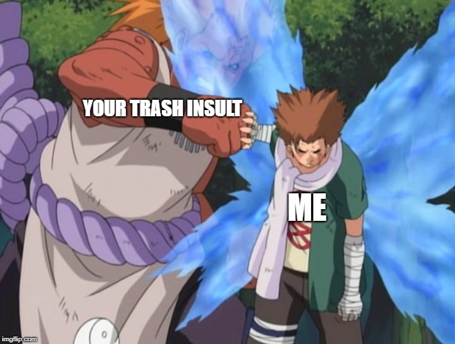 YOUR TRASH INSULT; ME | image tagged in choji | made w/ Imgflip meme maker
