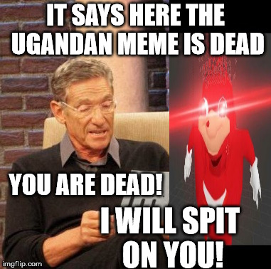 Maury Lie Detector | IT SAYS HERE THE UGANDAN MEME IS DEAD; YOU ARE DEAD! I WILL SPIT ON YOU! | image tagged in memes,maury lie detector | made w/ Imgflip meme maker