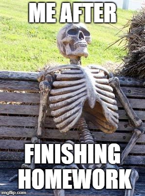 Waiting Skeleton Meme | ME AFTER; FINISHING HOMEWORK | image tagged in memes,waiting skeleton | made w/ Imgflip meme maker