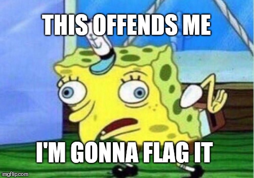 Mocking Spongebob Meme | THIS OFFENDS ME I'M GONNA FLAG IT | image tagged in memes,mocking spongebob | made w/ Imgflip meme maker