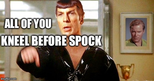 Kneel Before Spocky | ALL OF YOU; KNEEL BEFORE SPOCK | image tagged in kneel before spocky | made w/ Imgflip meme maker