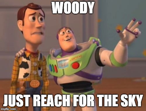 X, X Everywhere Meme | WOODY; JUST REACH FOR THE SKY | image tagged in memes,x x everywhere | made w/ Imgflip meme maker