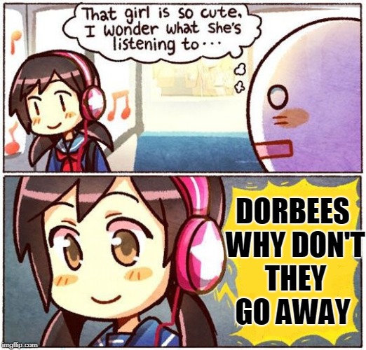 DORBEES | DORBEES WHY DON'T THEY GO AWAY | image tagged in that girl is so cute i wonder what she’s listening to… | made w/ Imgflip meme maker