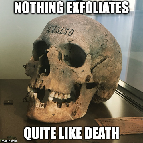 Nihilist Beauty Tips | NOTHING EXFOLIATES; QUITE LIKE DEATH | image tagged in nihilism,nihilist,death | made w/ Imgflip meme maker